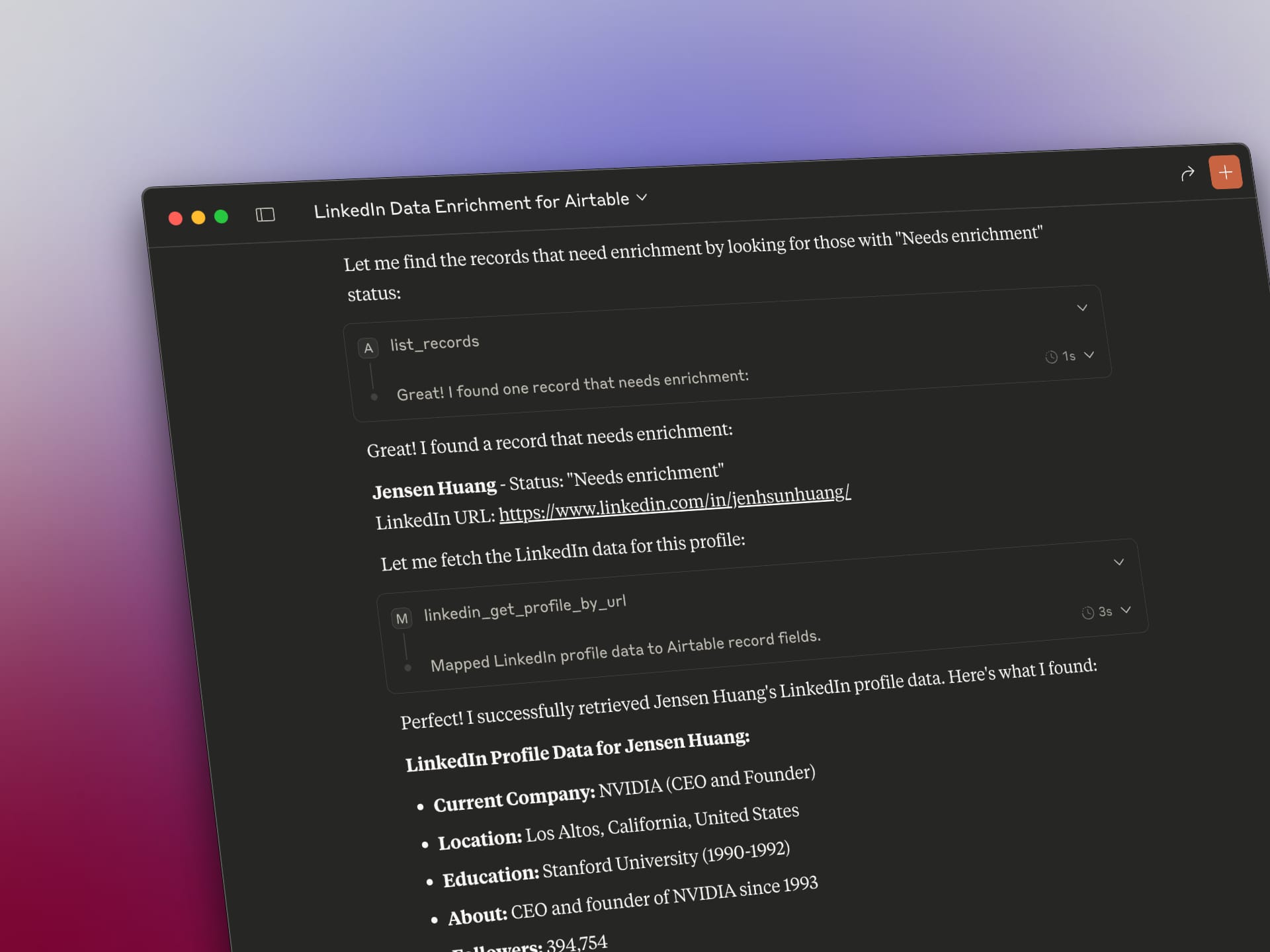Dashboard interface